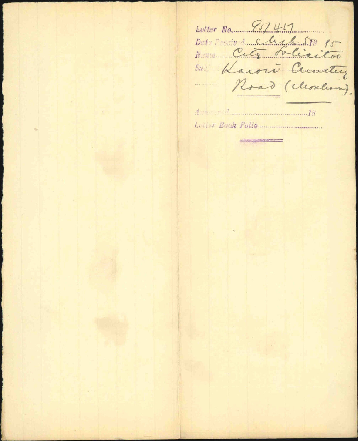 Karori Cemetery Road (Moxham) - City Solicitor