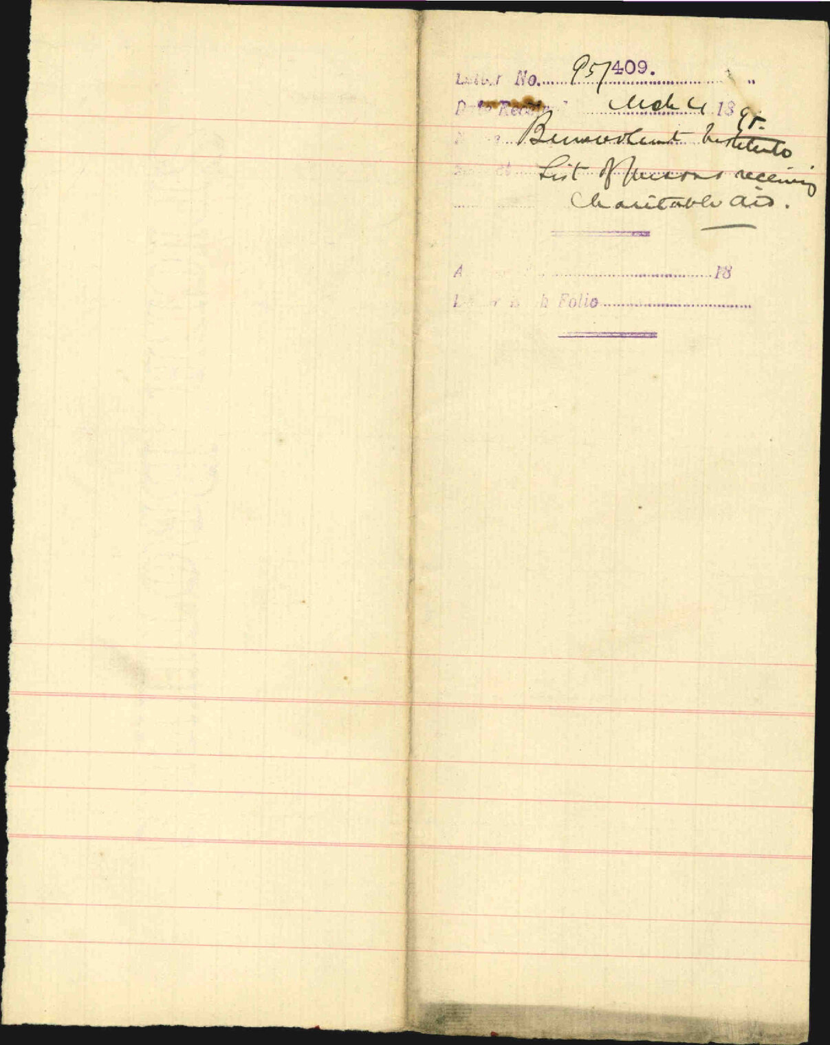 List of persons receiving charitable aid - Benevolent Institute