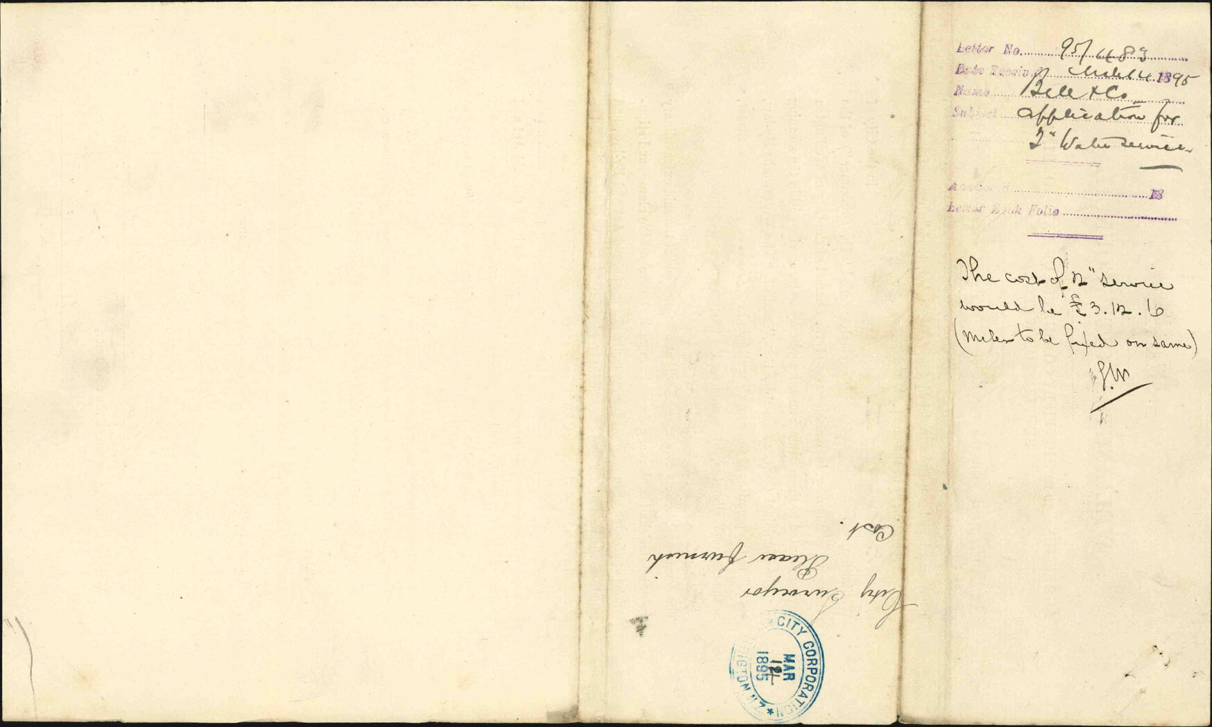 Application for 2 inch water service - Bell &amp; Company