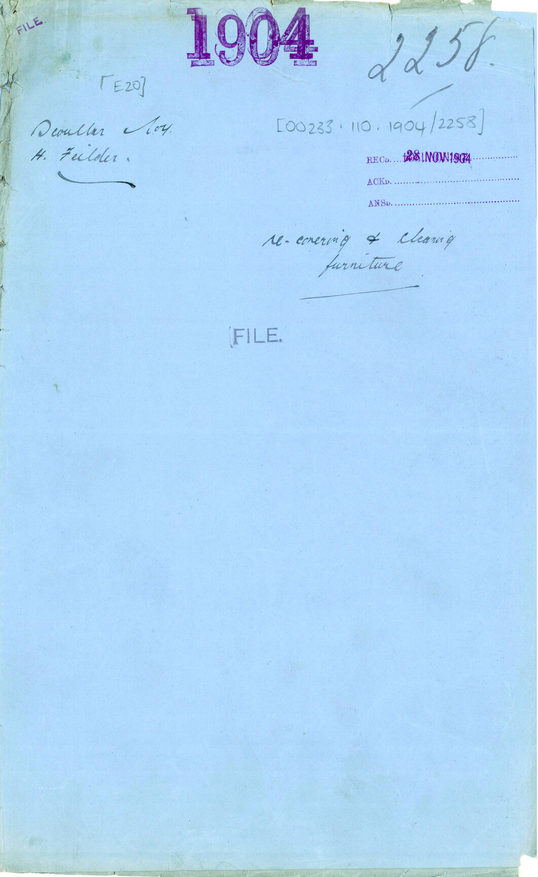 Re covering and cleaning furniture - Scoulllar and Coy; H Fielder