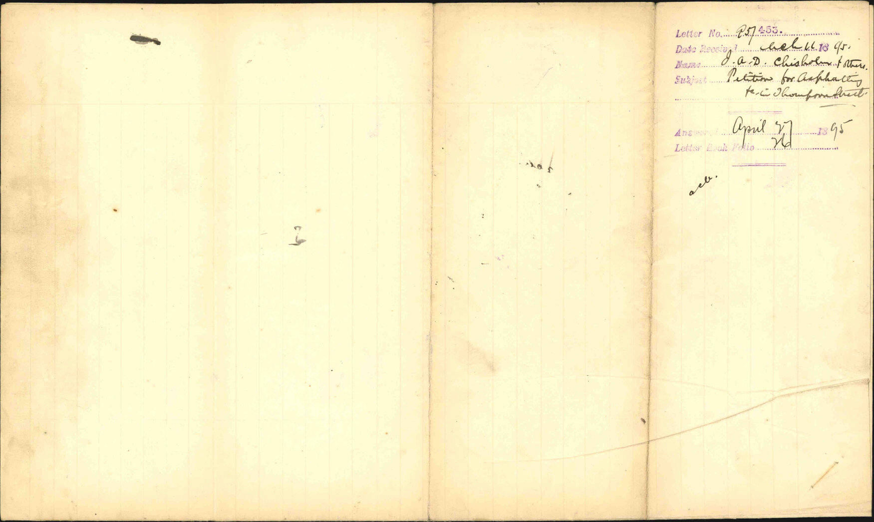Petition for asphalting etc in Thompson Street - J A D Chisholm and others