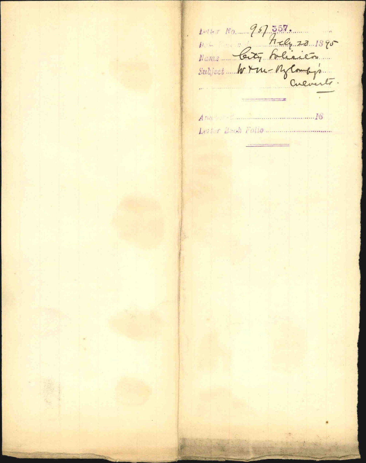 Wellington and Manawatu Railway Company's culverts - City Solicitor