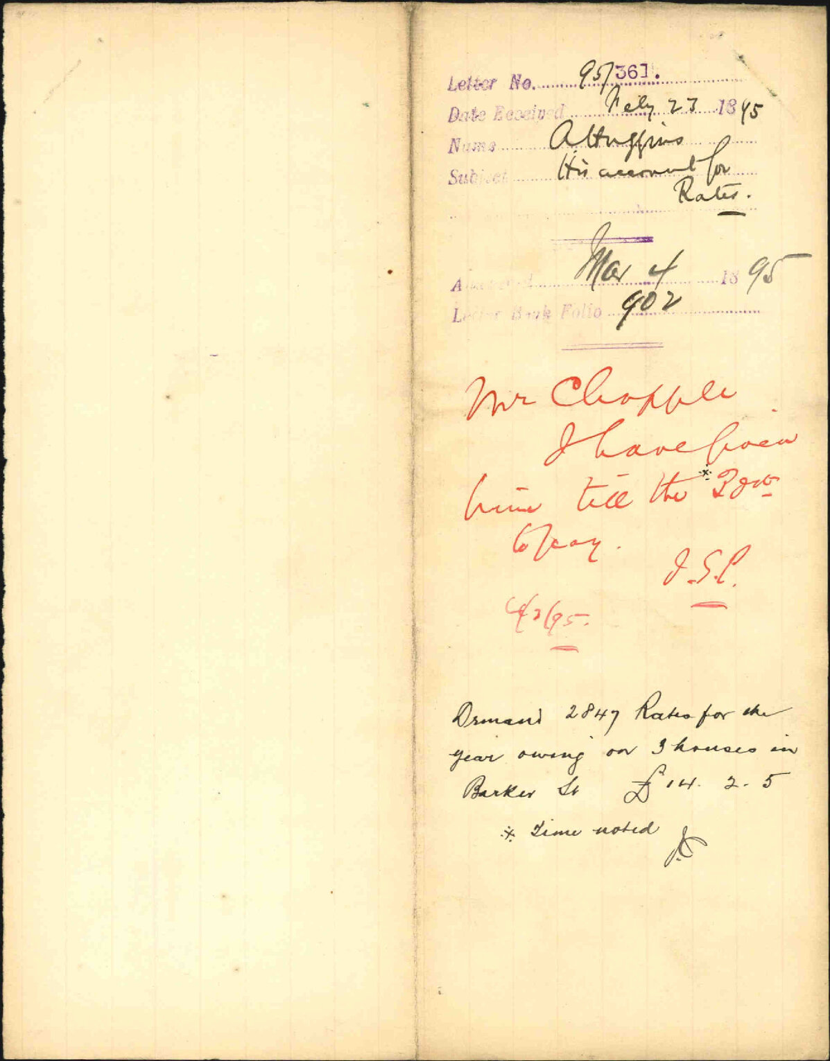 His account for rates - A Huggins