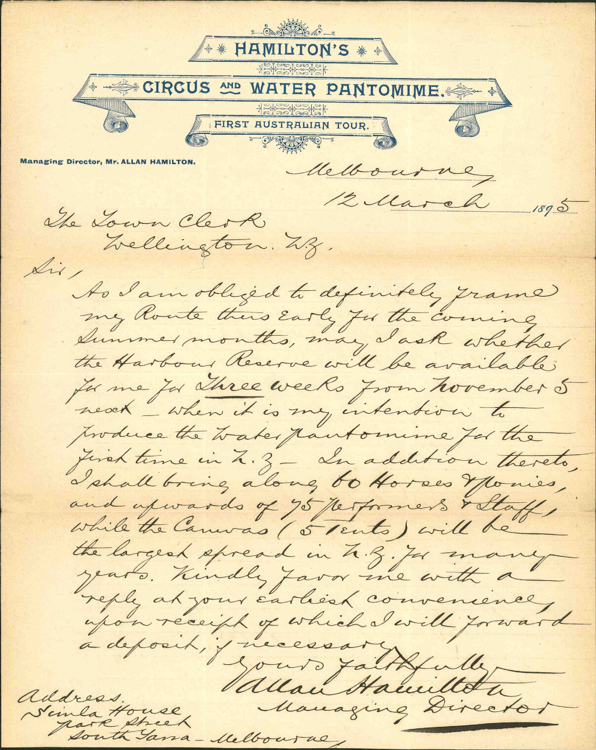 Application for land - Hamilton's Circus