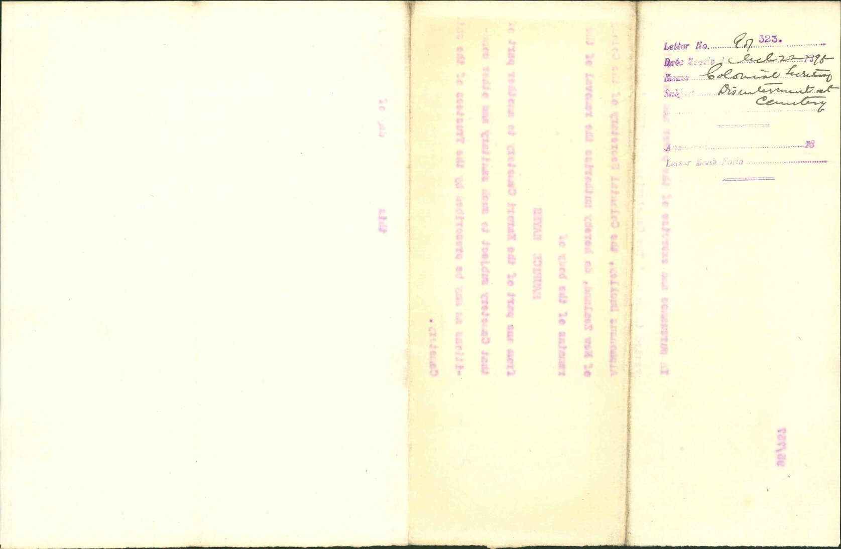 Disinterment at Cemetery - Colonial Secretary