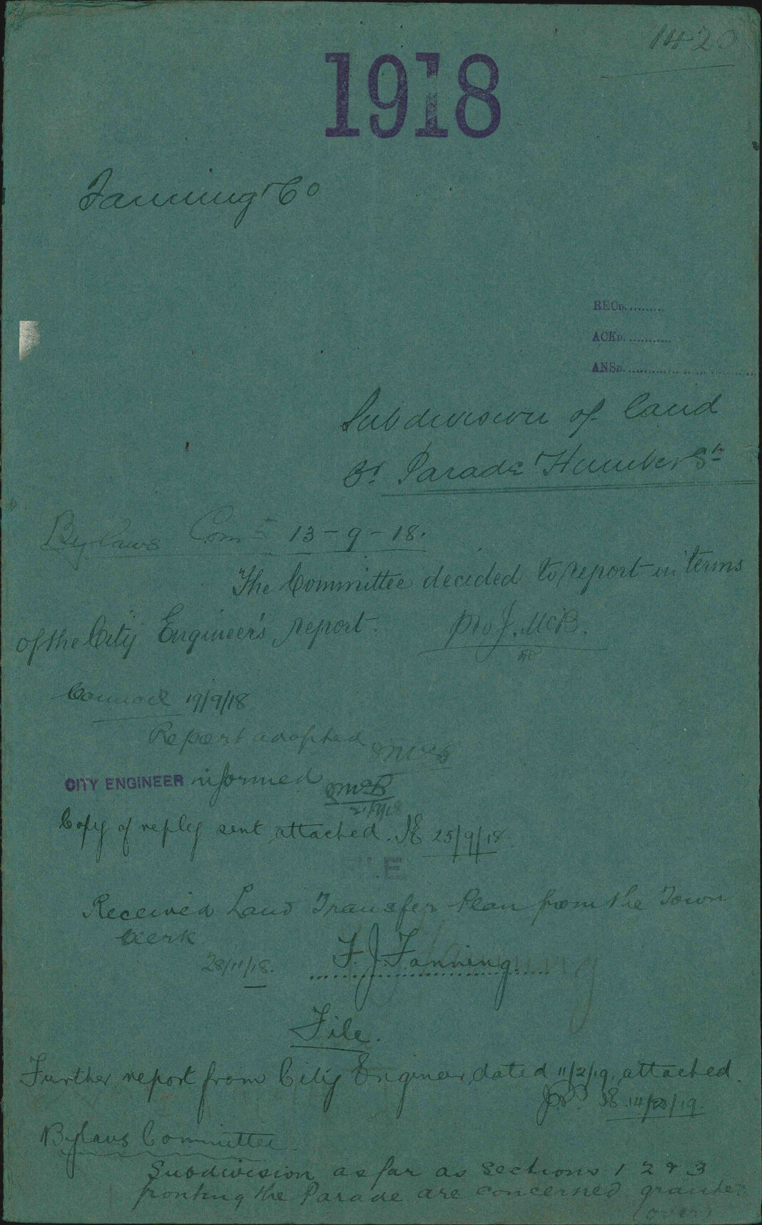 Subdivision of land, corner Parade and Humber Street - Fanning &amp; Co