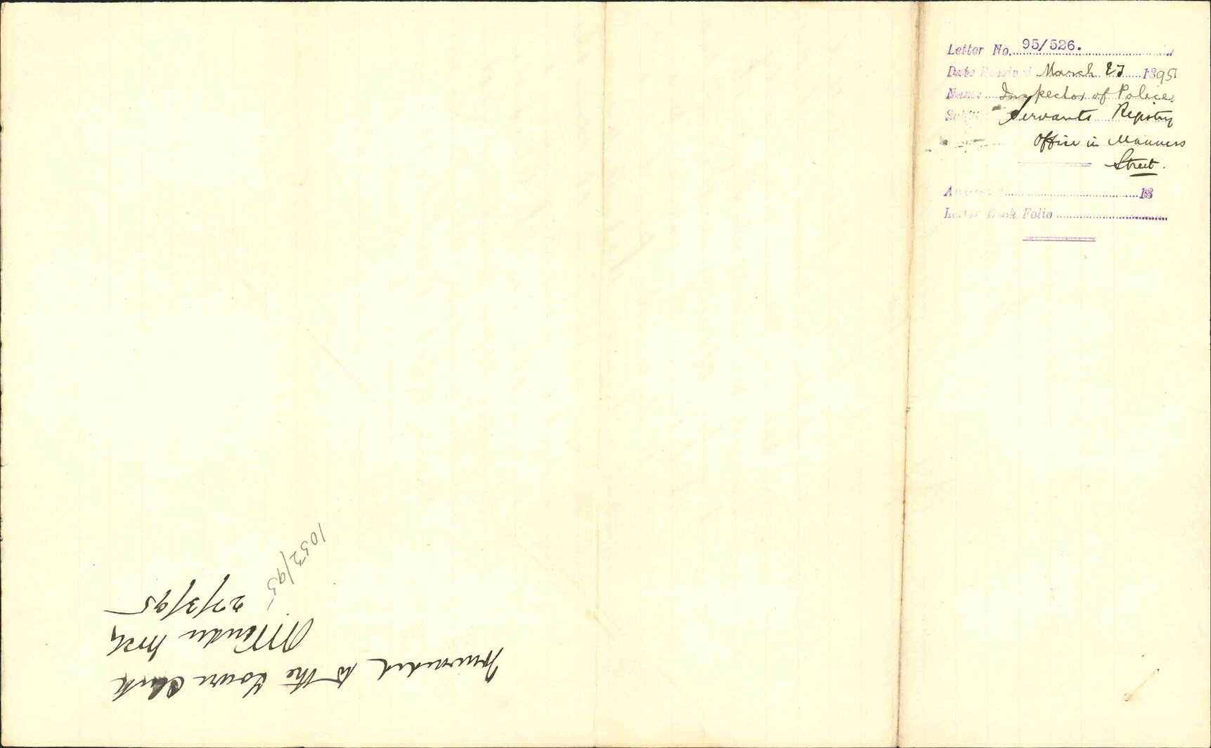 Servants Registry Office in Manners Street - Inspector of Police