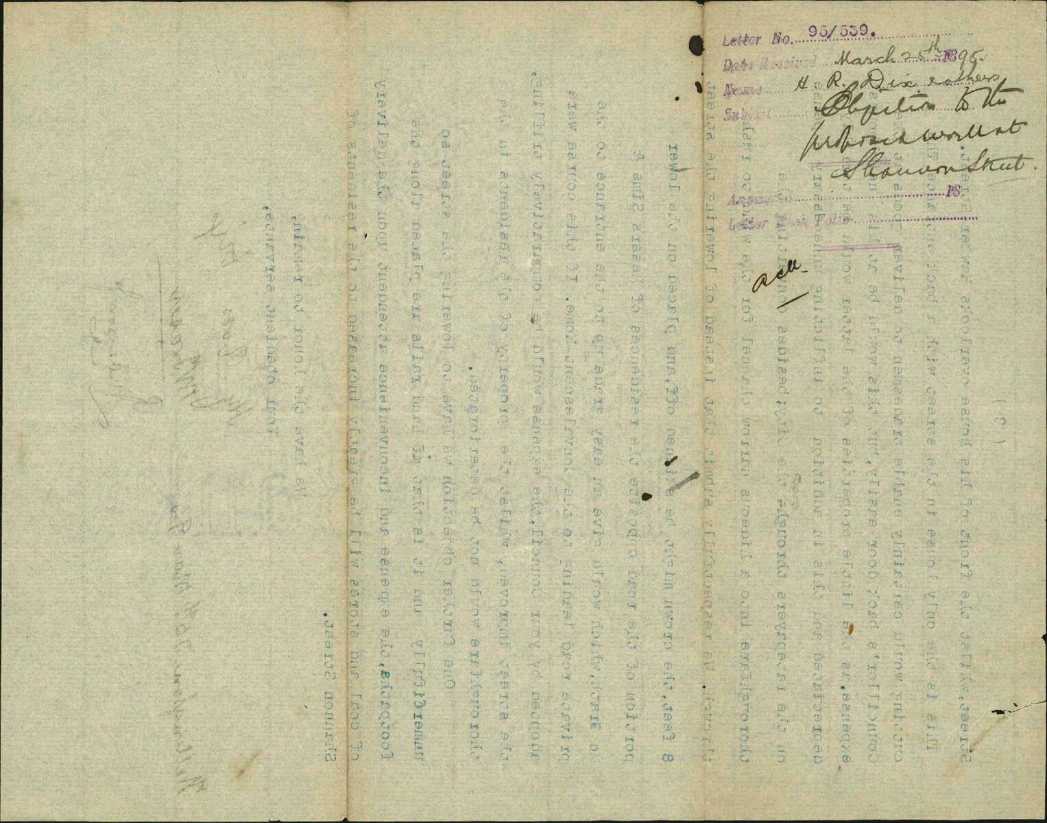 Objection to the proposed work at Shannon Street - H R Dix and others