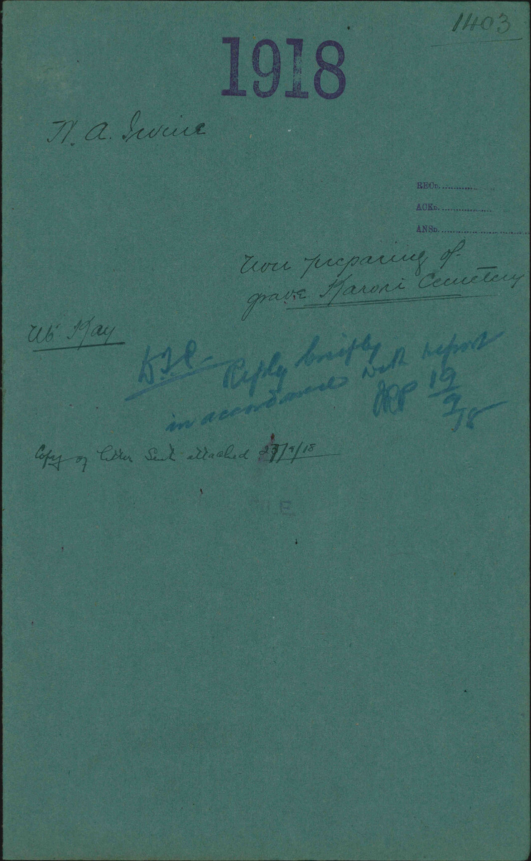 Non preparing of grave, Karori Cemetery - N A Irvine