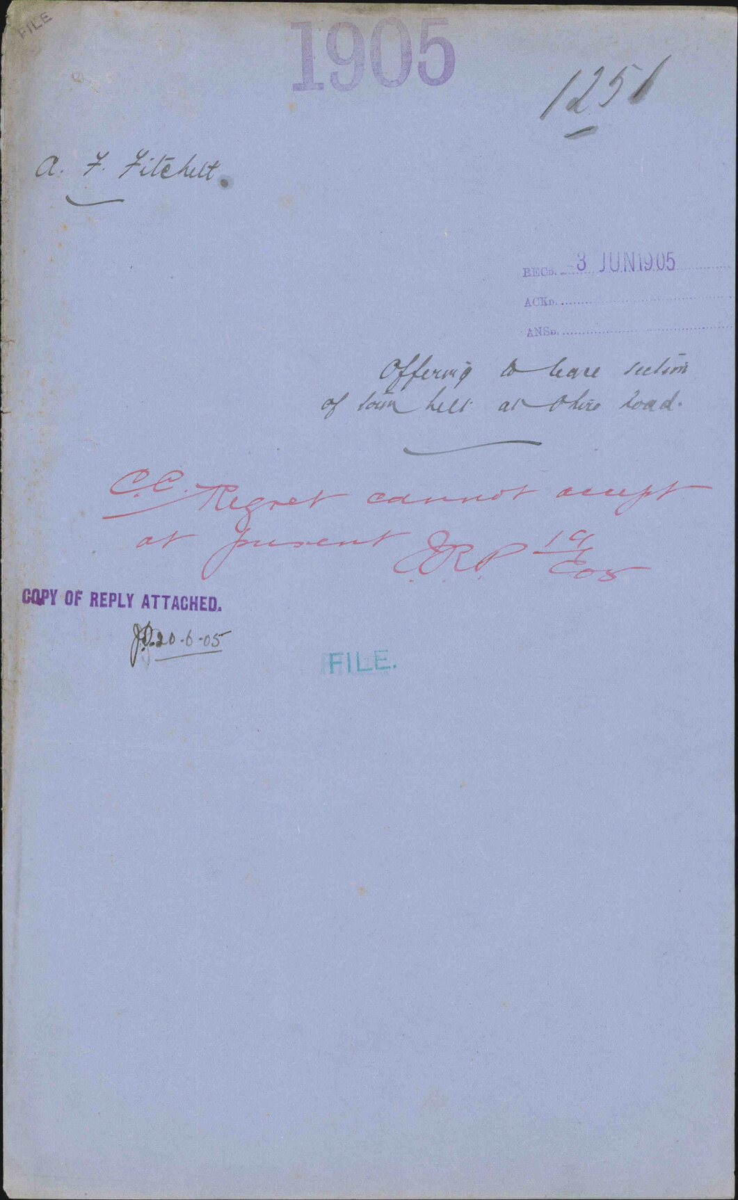Offering to lease section of Town Belt at Ohiro Road - A F Fitchett