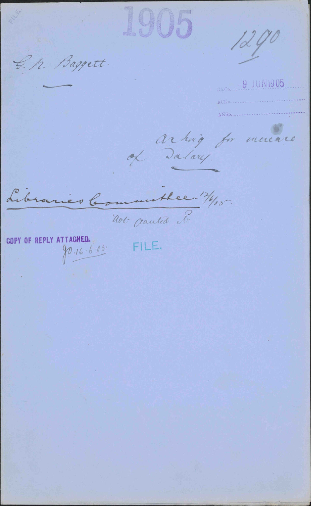 Asking for increase of salary - G N Baggett