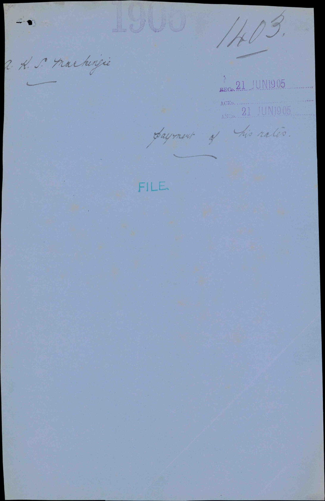 Payment of his rates - A K S MacKenzie