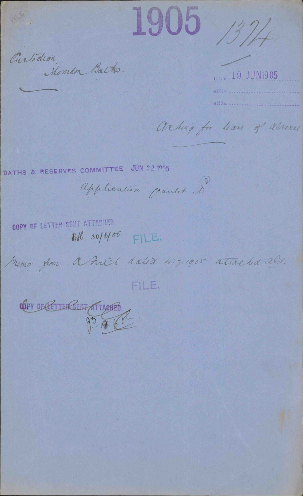 Asking for leave of absence - Custodian, Thorndon Baths