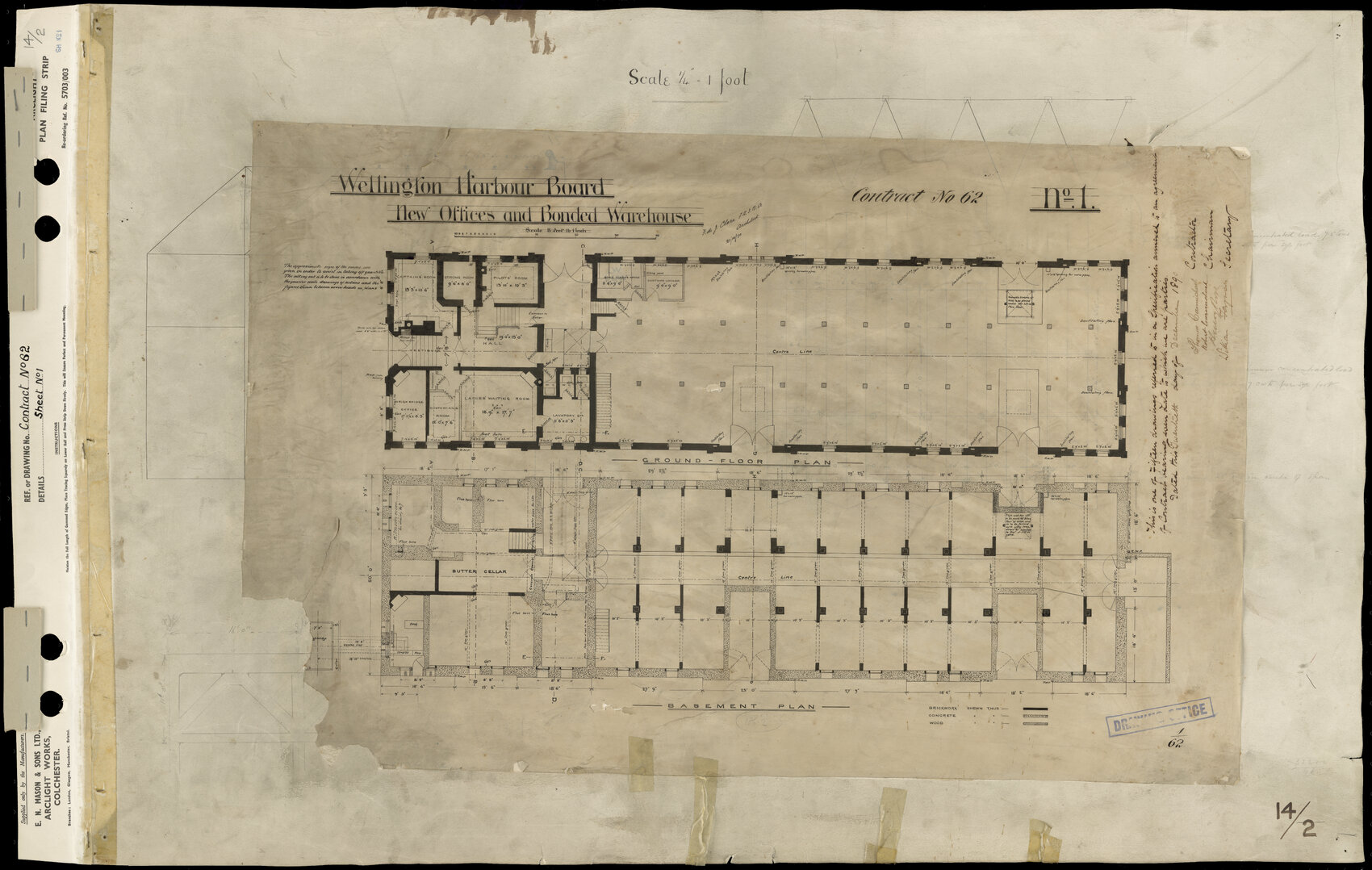 Wellington Harbour Board Offices, new offices and bonded warehouse, Contract No. 62, drawing office 14/2