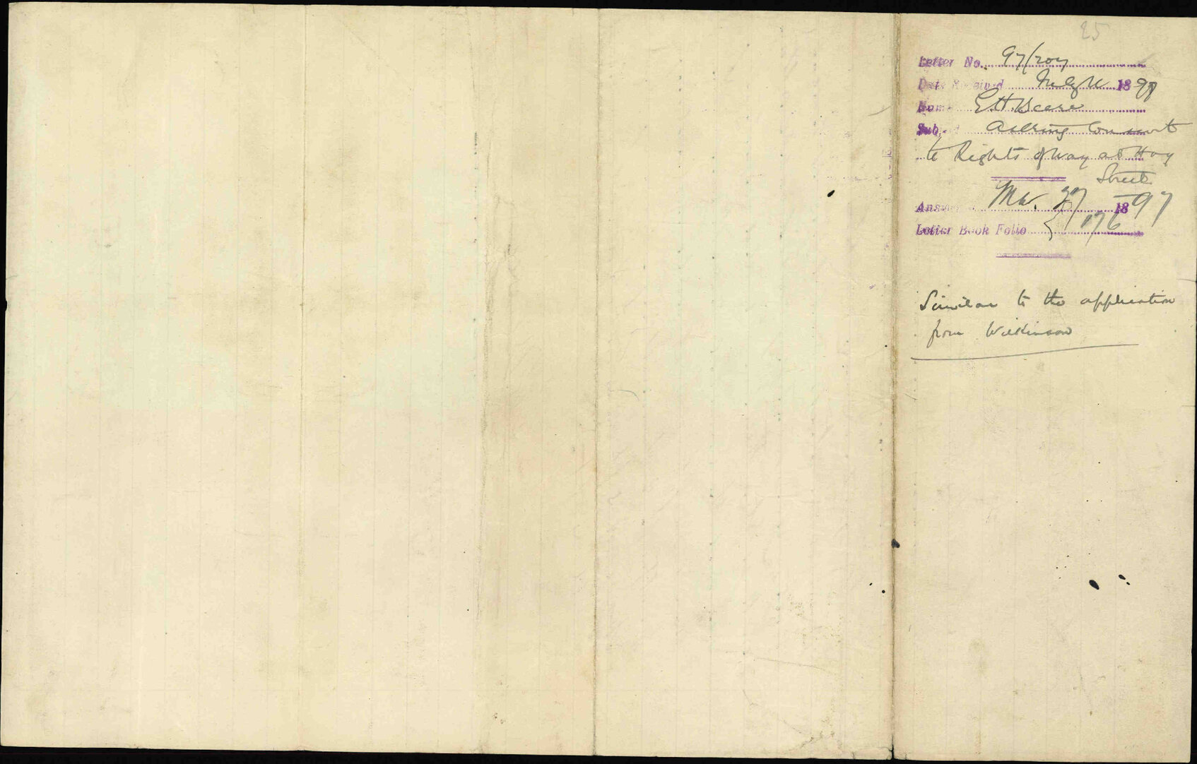 Asking consent to rights-of-way at Hay Street - E H Beere