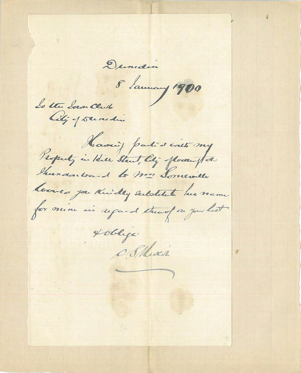 Notice of sale of property - C S Nixon