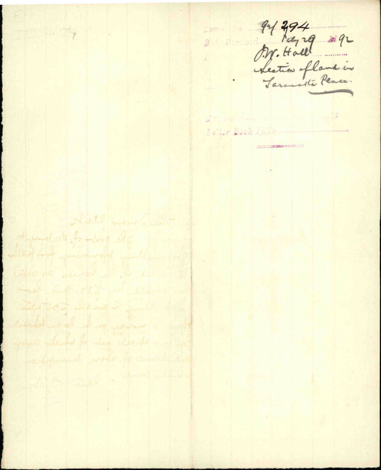 Section of land in Taranaki Place - J W Hall