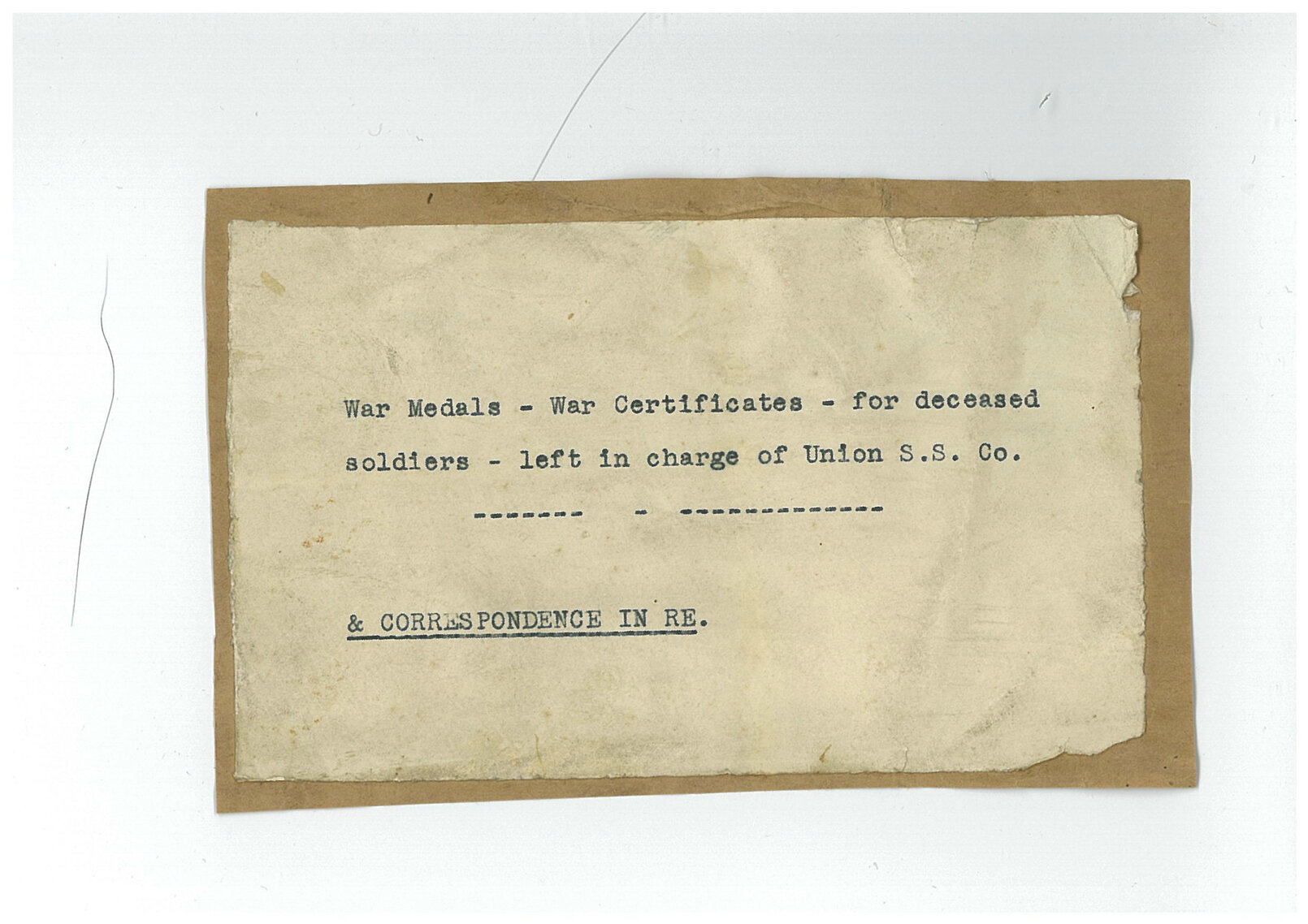 Package label for collection of medals and memorials