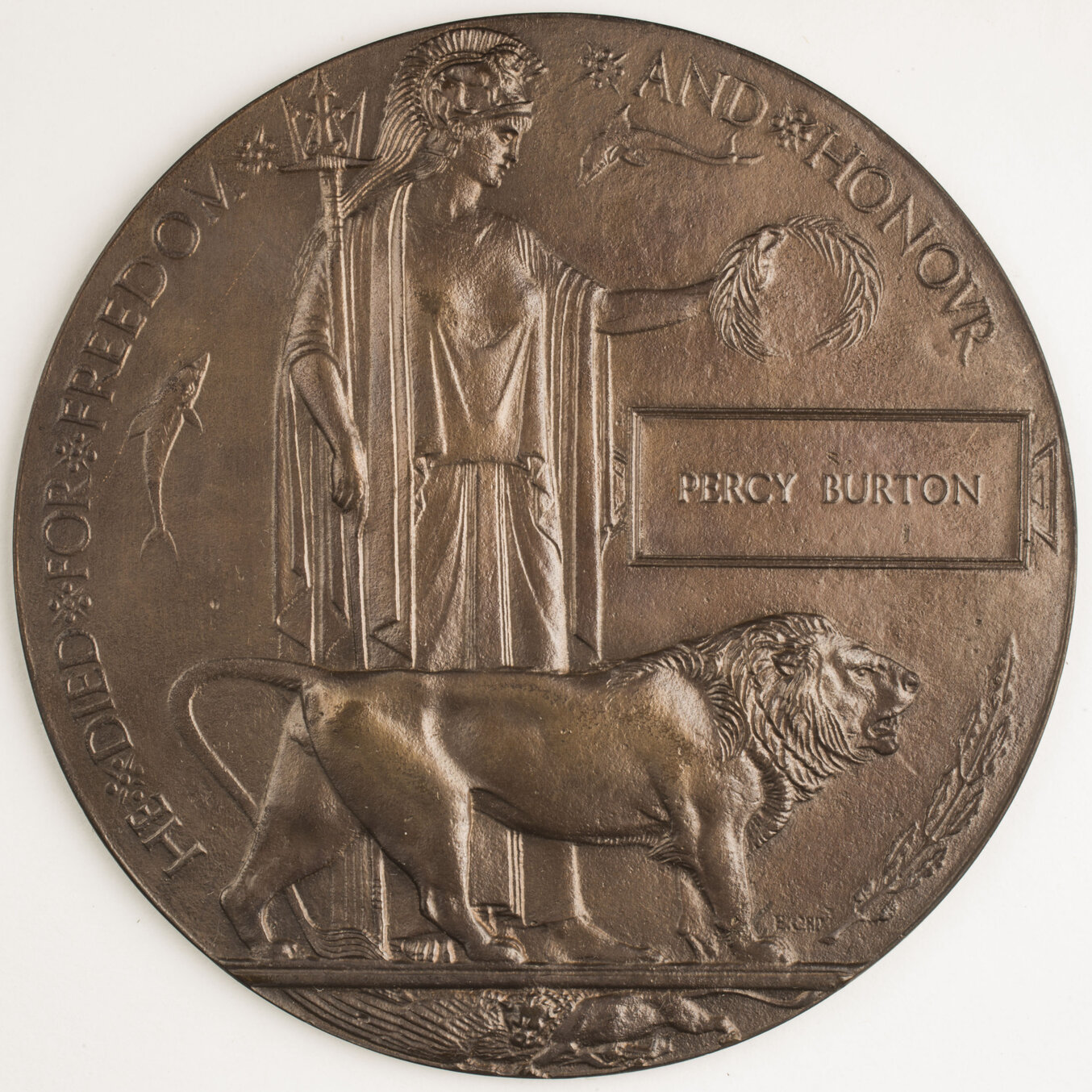 Memorial plaque, receipt and cover letter Private Percy Burton 40433