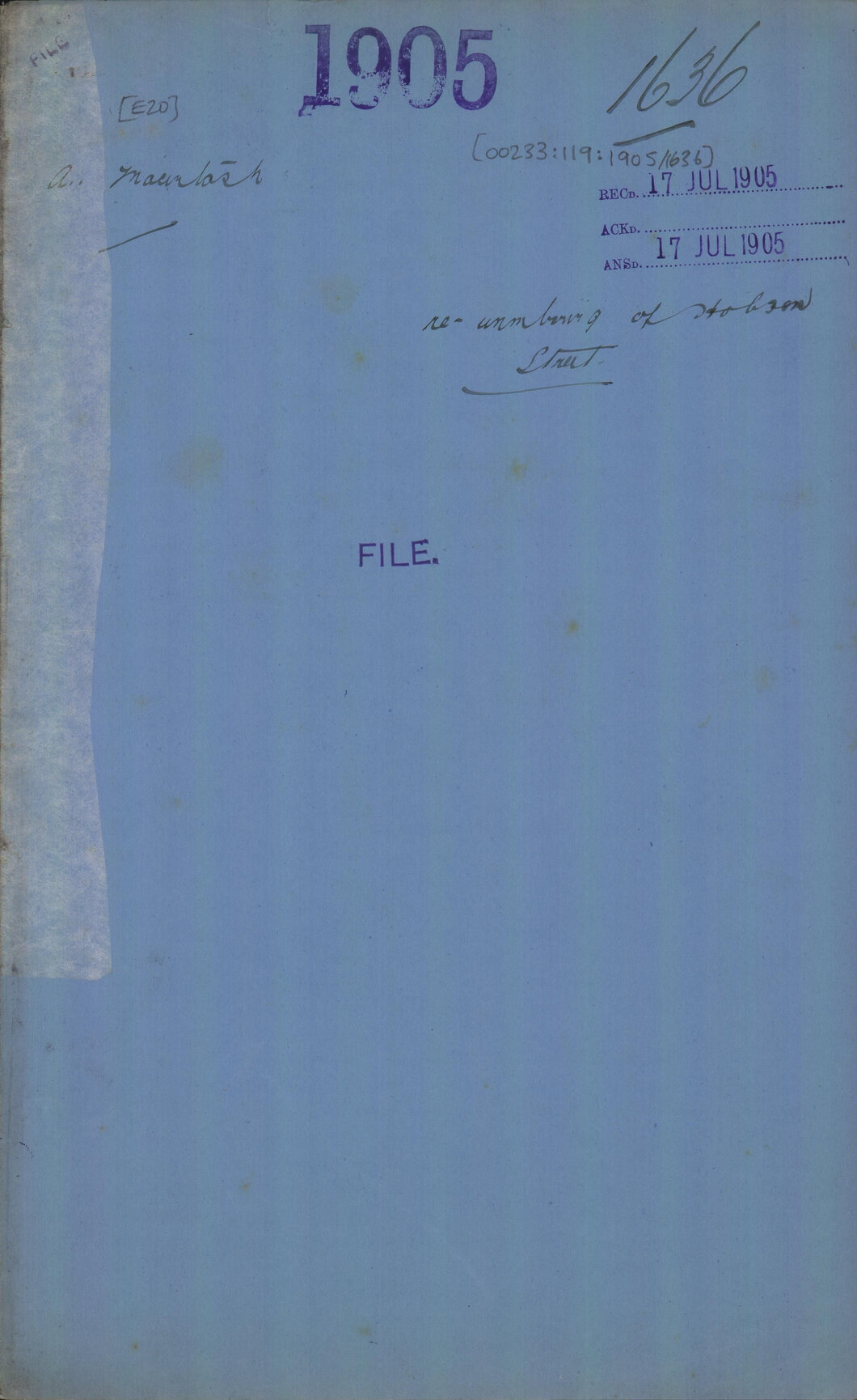 Renumbering of Hobson Street - A MacIntosh