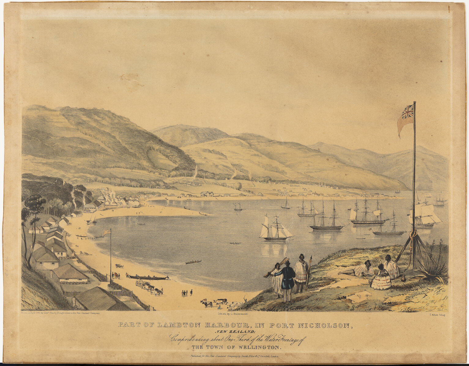 Part of Lambton Harbour, in Port Nicholson, by Charles Heaphy.  Lithograph by C Hullmandel