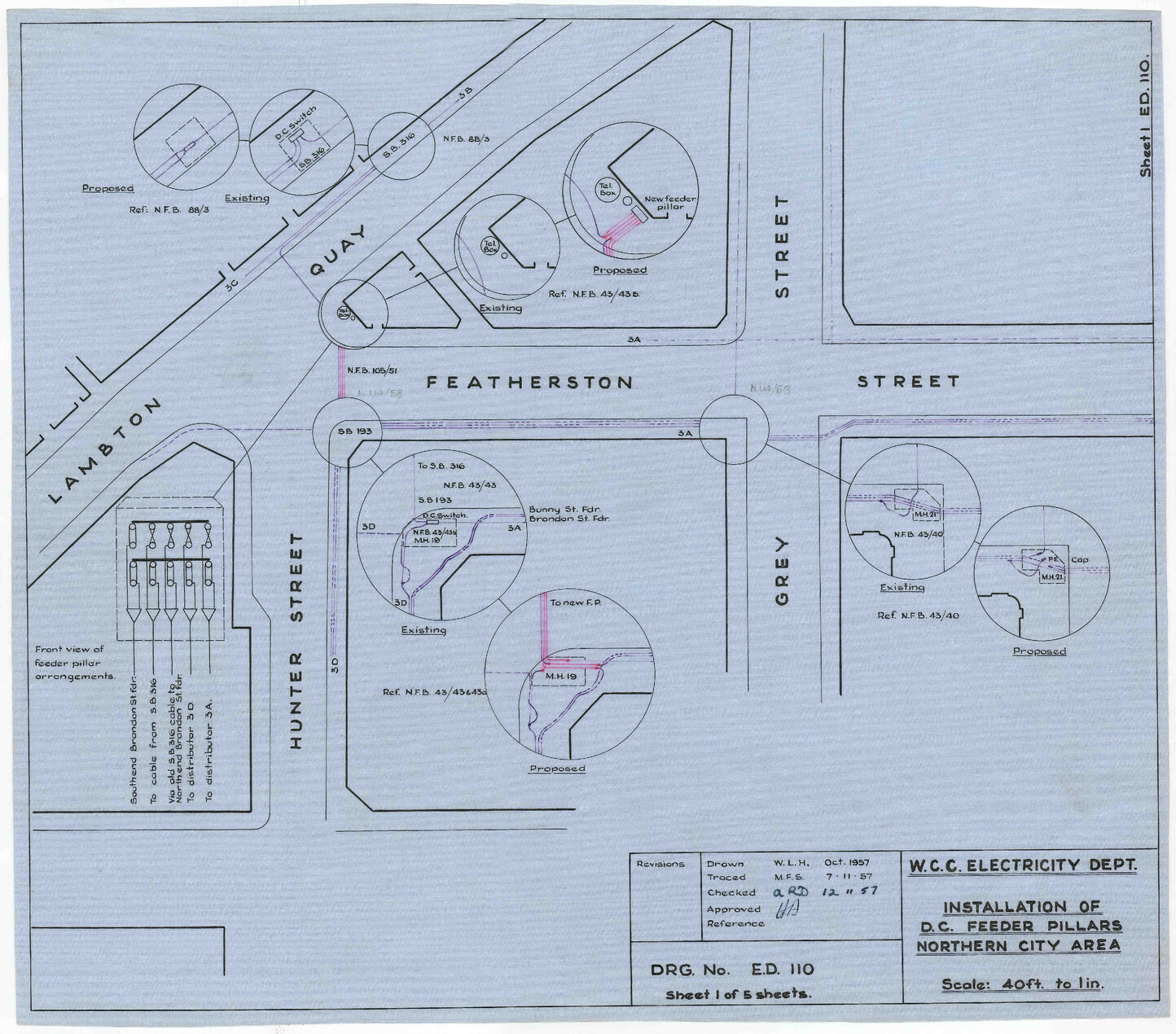 Maps entitled "Installation of D.C feeder pillars Northern city area"