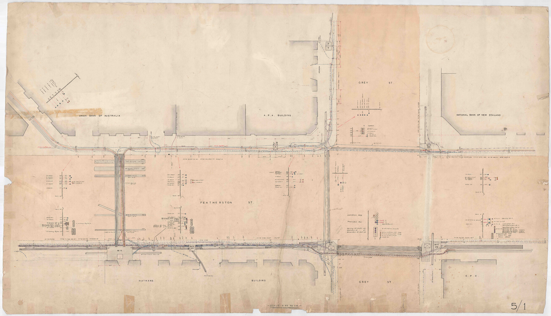 Maps of the central city recording the position of underground cables.