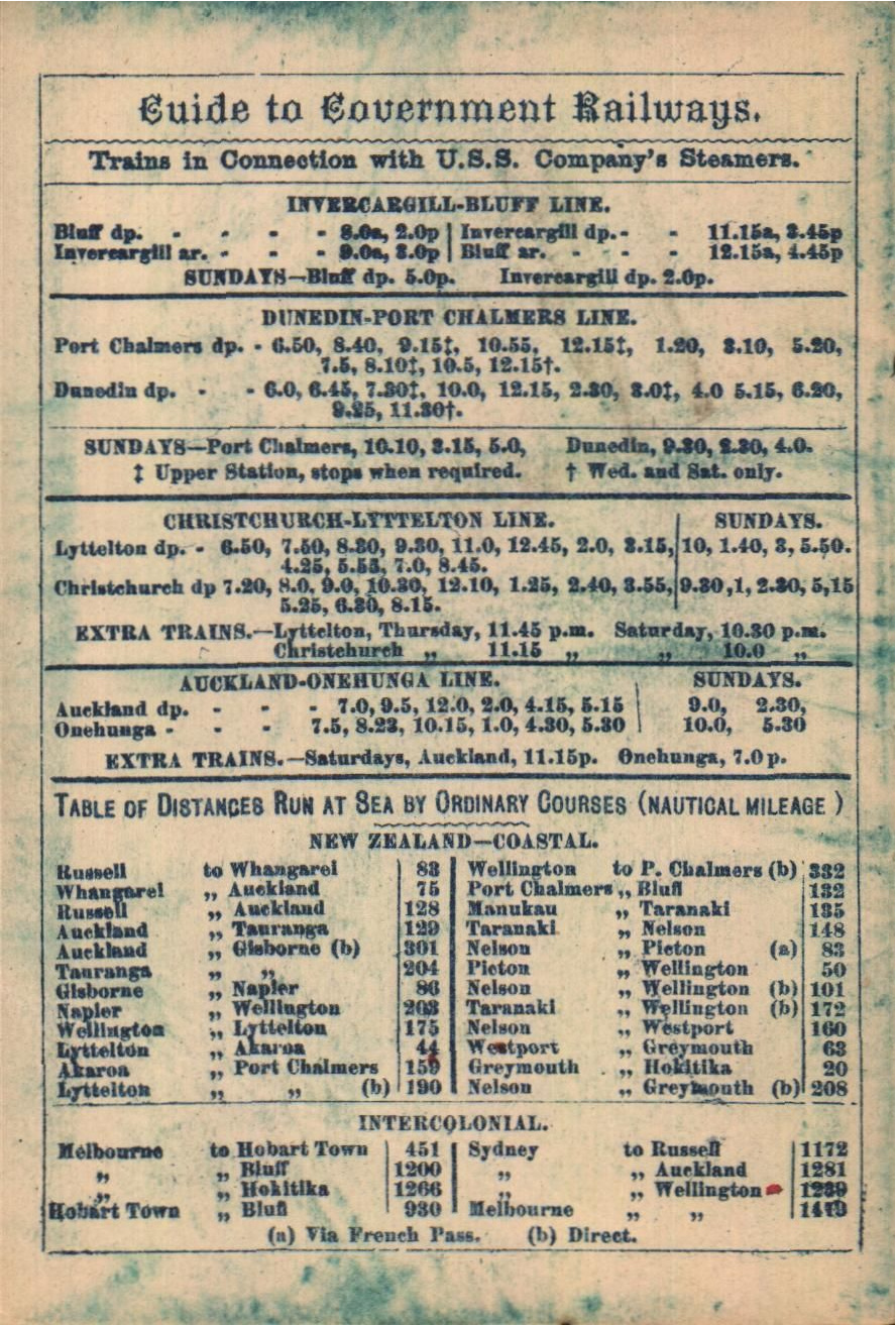 Guide to Government Railways, Trains in Connection with USS Companys Steamers - 1