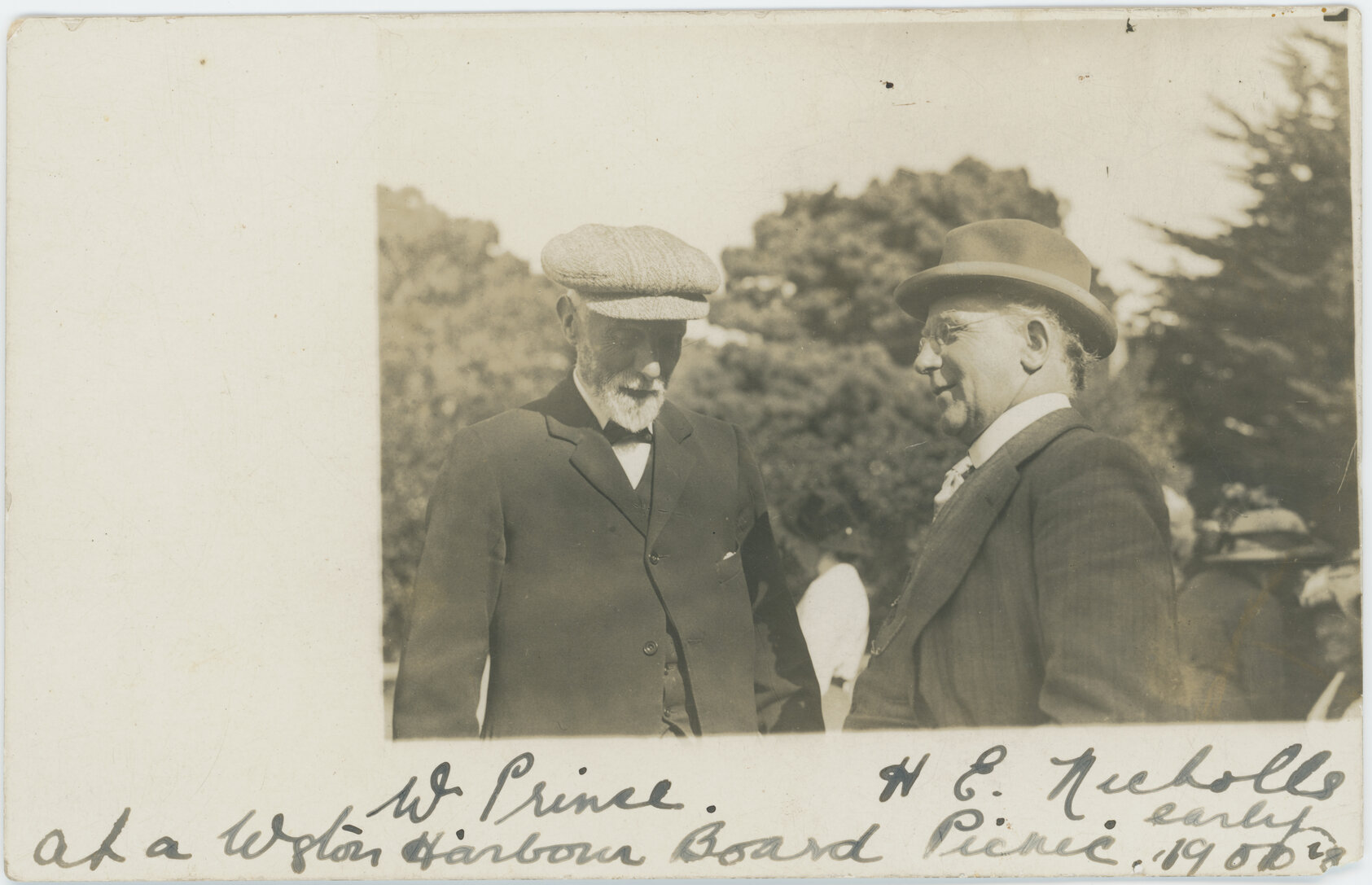 William Prince and Harry Edgar Nicholls at a Wellington Harbour Board Picnic, early 1900s