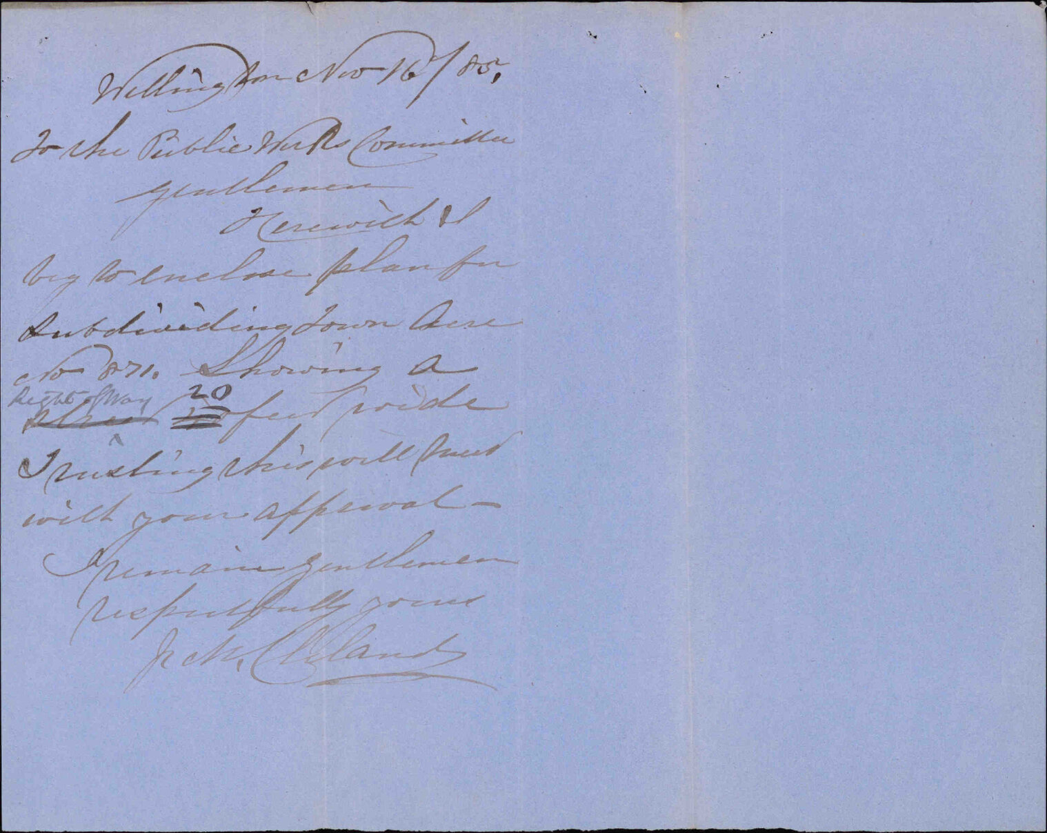 Asking consent for private street in Town Acre 871 [Coromandel Street] - J M Clelland