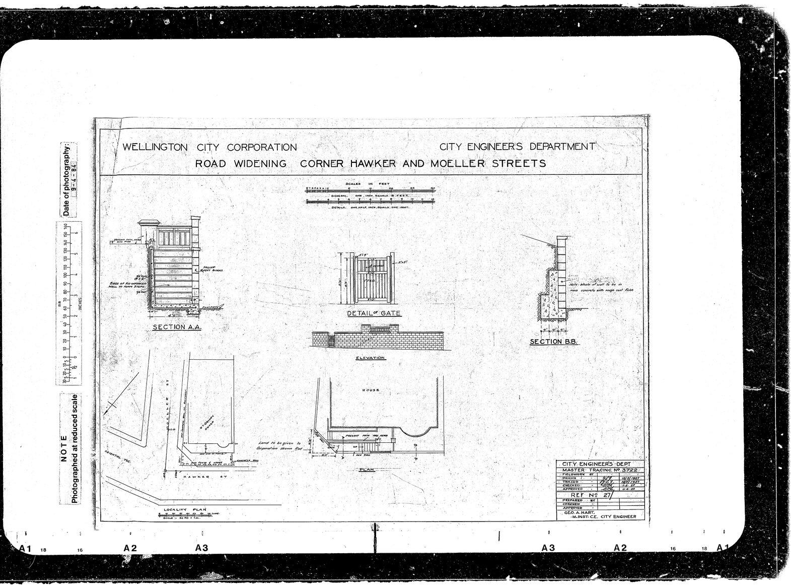 Concrete wall, steps, etc for road widening, corner of Moeller Street and Hawker Street