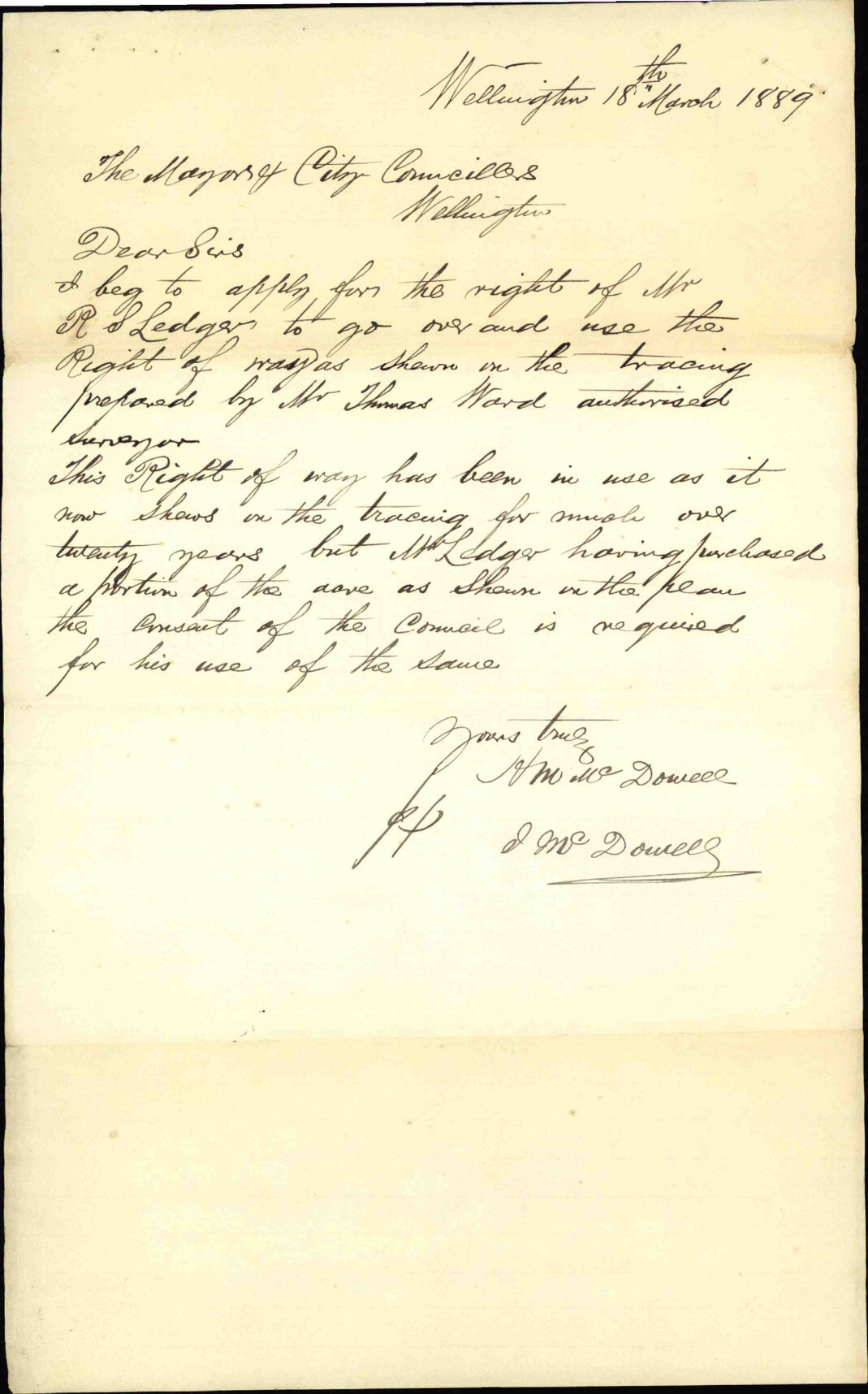 Application for consent to right of way - McDowell