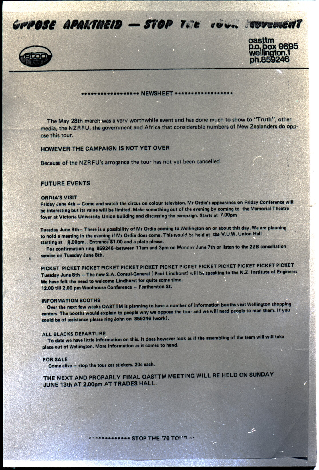 Copy: Abortion, Apartheid, Unions, Nuclear (posters, handouts, protests)