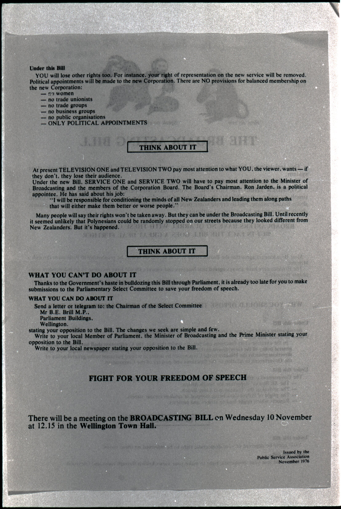 Copy: Abortion, Apartheid, Unions, Nuclear (posters, handouts, protests)