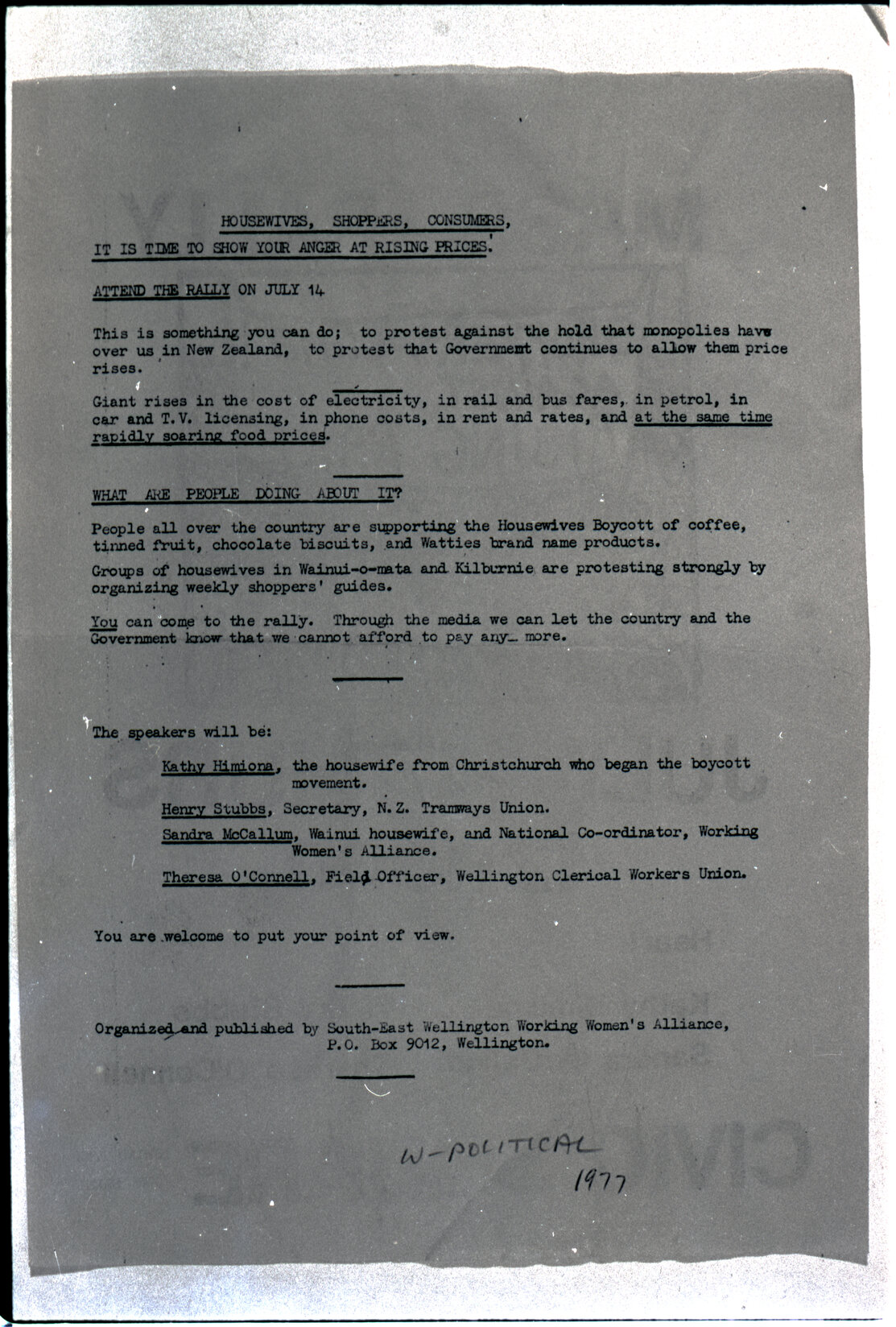 Copy: Abortion, Apartheid, Unions, Nuclear (posters, handouts, protests)