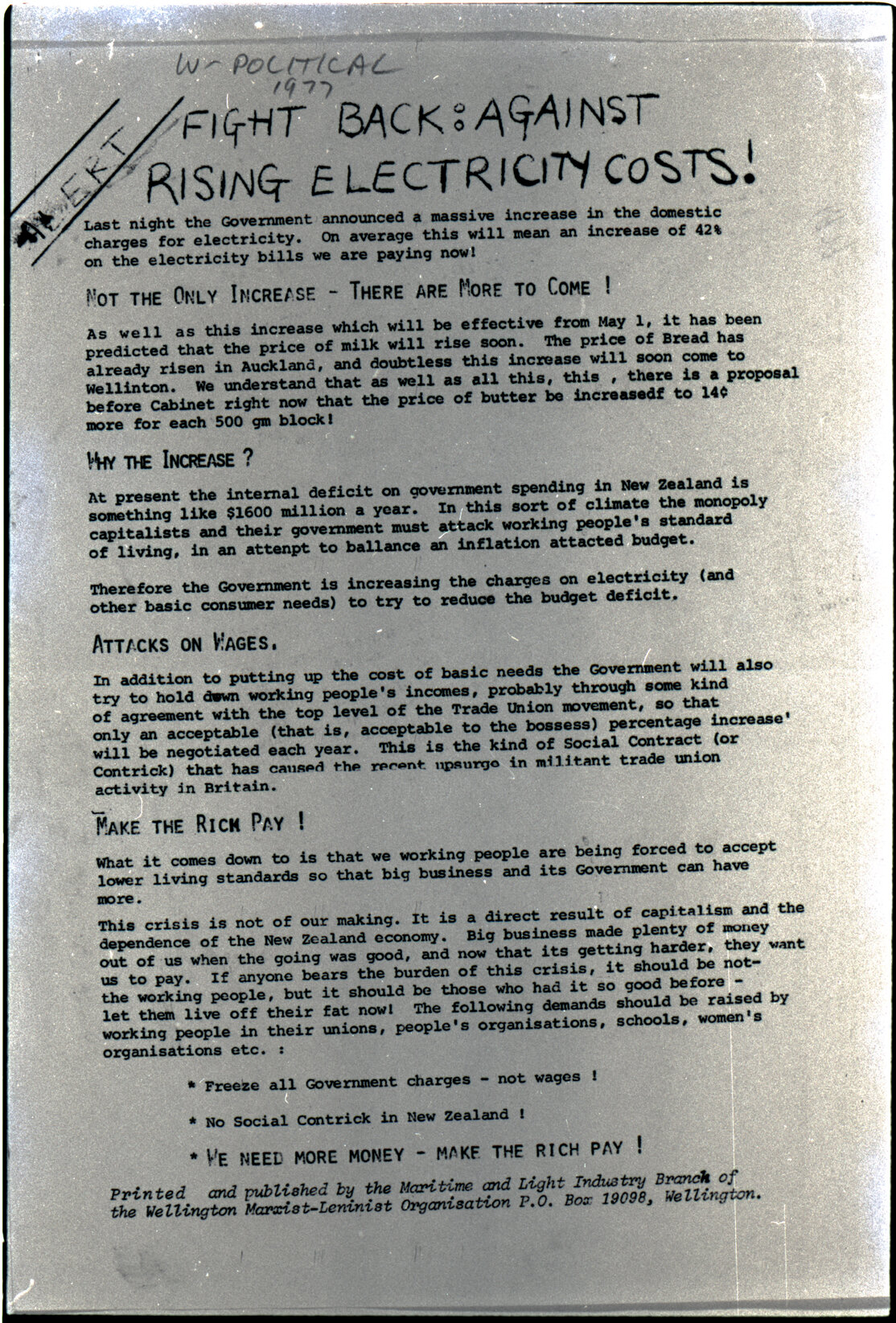 Copy: Abortion, Apartheid, Unions, Nuclear (posters, handouts, protests)