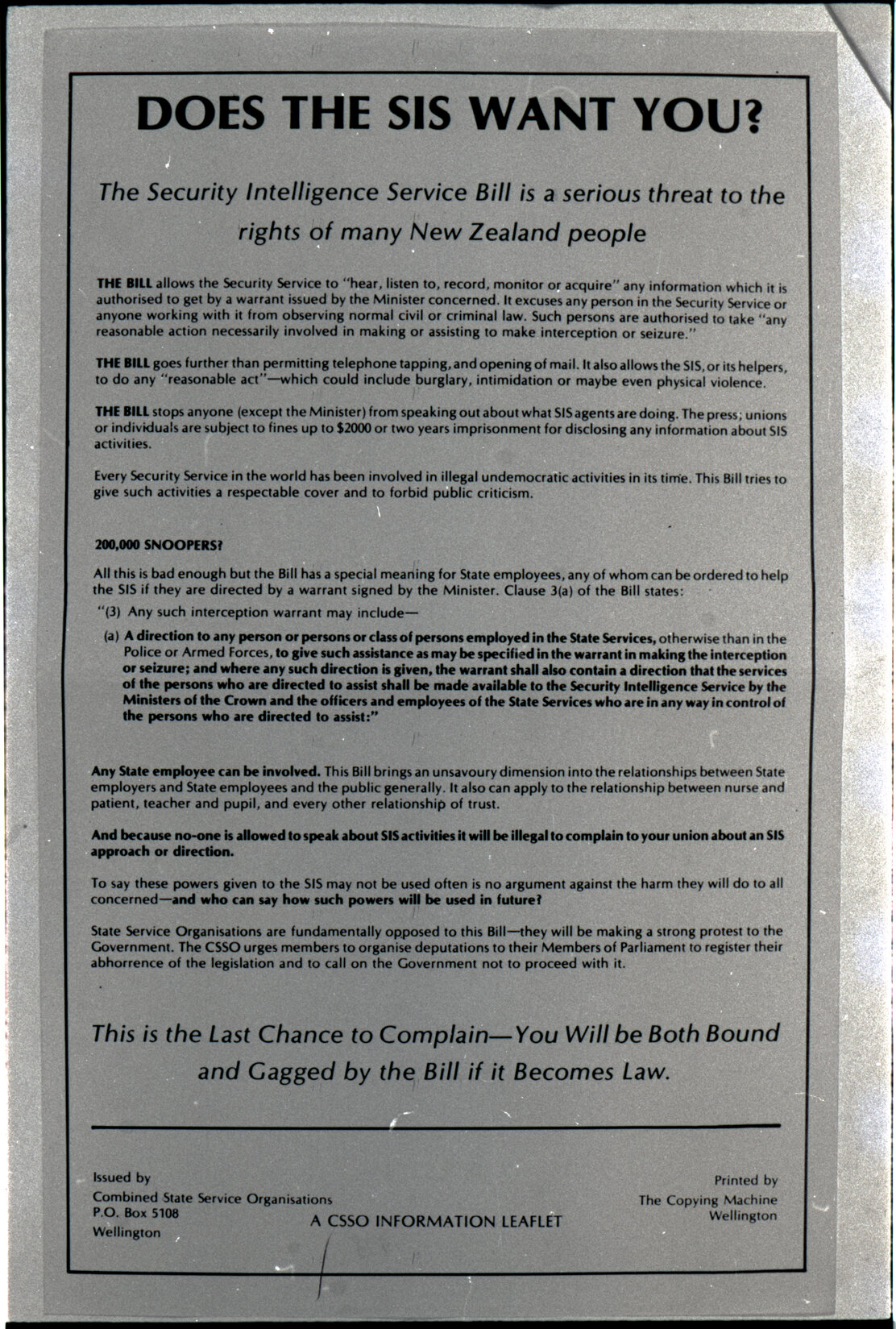 Copy: Abortion, Apartheid, Unions, Nuclear (posters, handouts, protests)