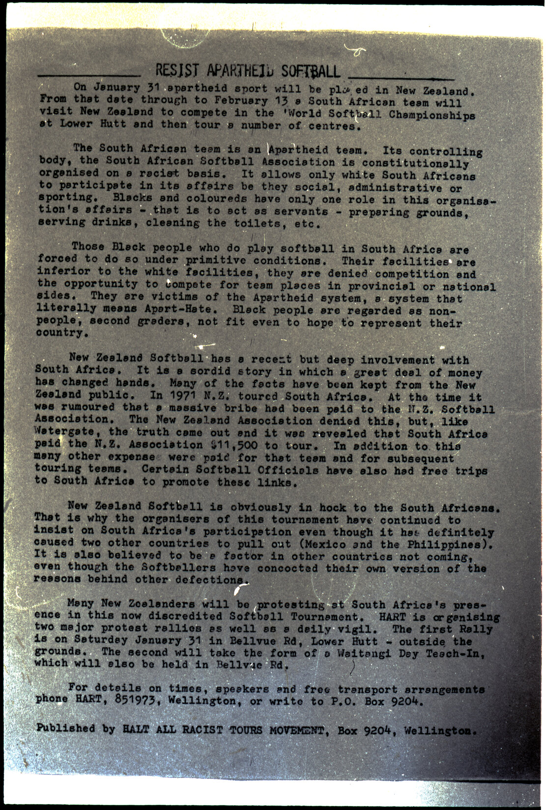 Copy: Abortion, Apartheid, Unions, Nuclear (posters, handouts, protests)