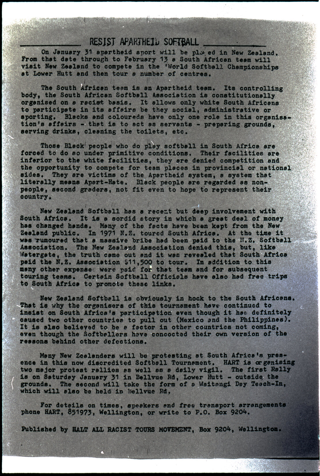 Copy: Abortion, Apartheid, Unions, Nuclear (posters, handouts, protests)