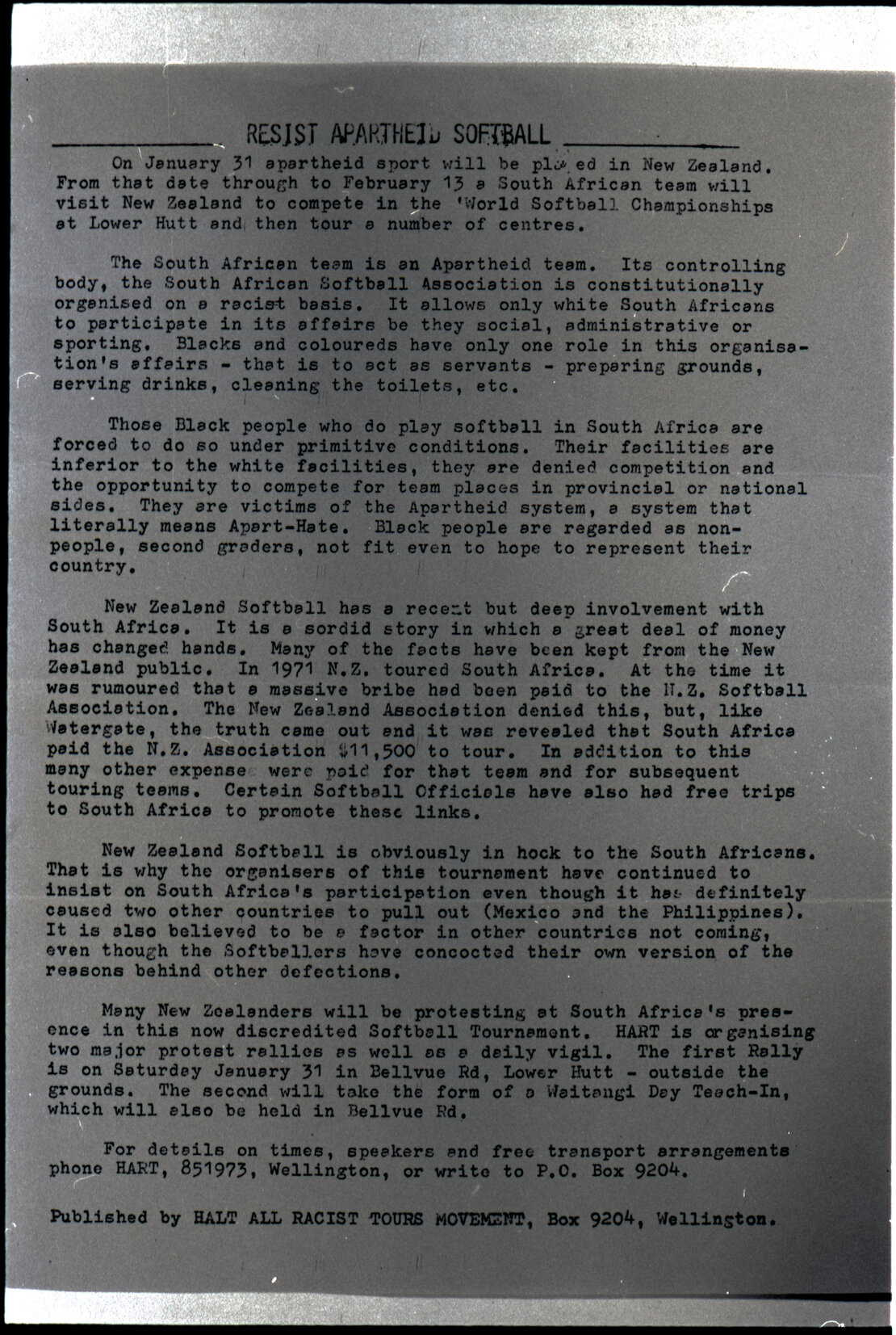 Copy: Abortion, Apartheid, Unions, Nuclear (posters, handouts, protests)