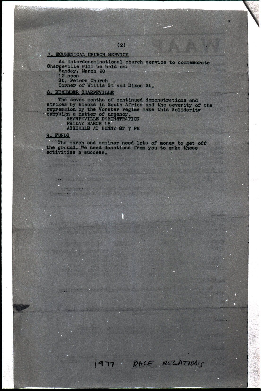 Copy: Abortion, Apartheid, Unions, Nuclear (posters, handouts, protests)