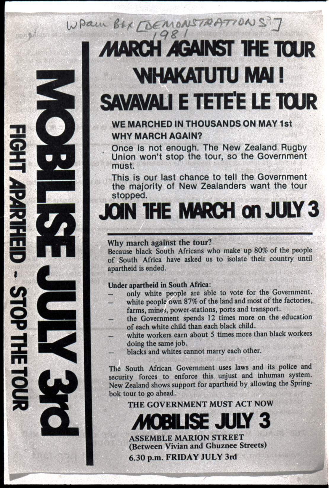 Copy: Abortion, Apartheid, Unions, Nuclear (posters, handouts, protests)