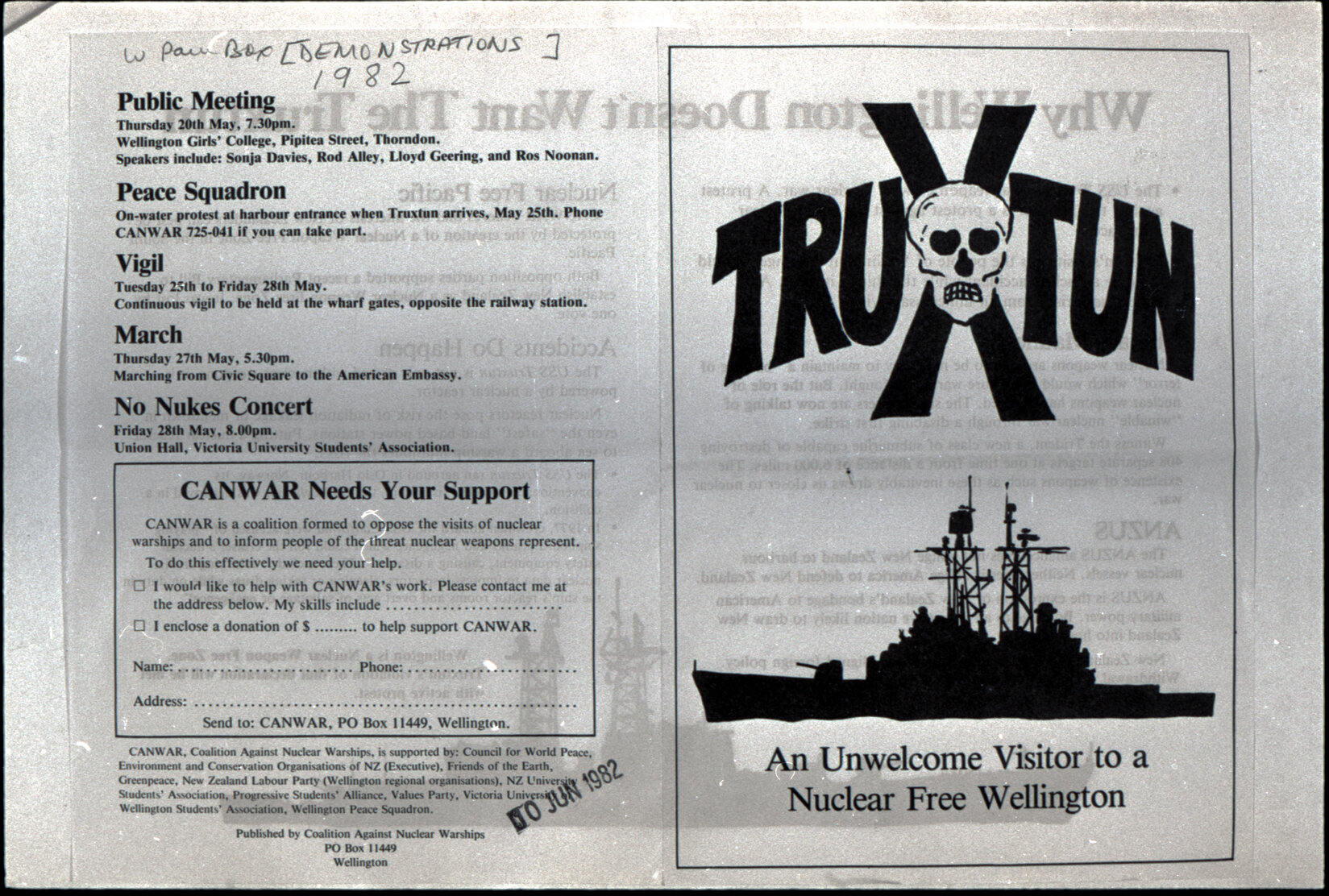 Copy: Abortion, Apartheid, Unions, Nuclear (posters, handouts, protests)