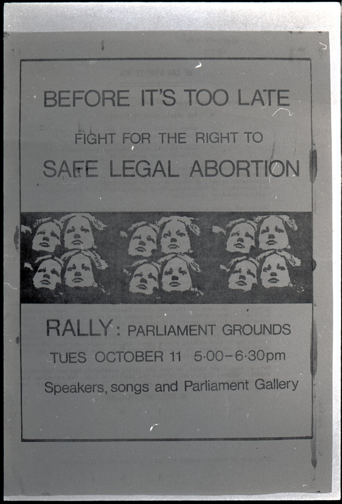 Copy: Abortion, Apartheid, Unions, Nuclear (posters, handouts, protests)