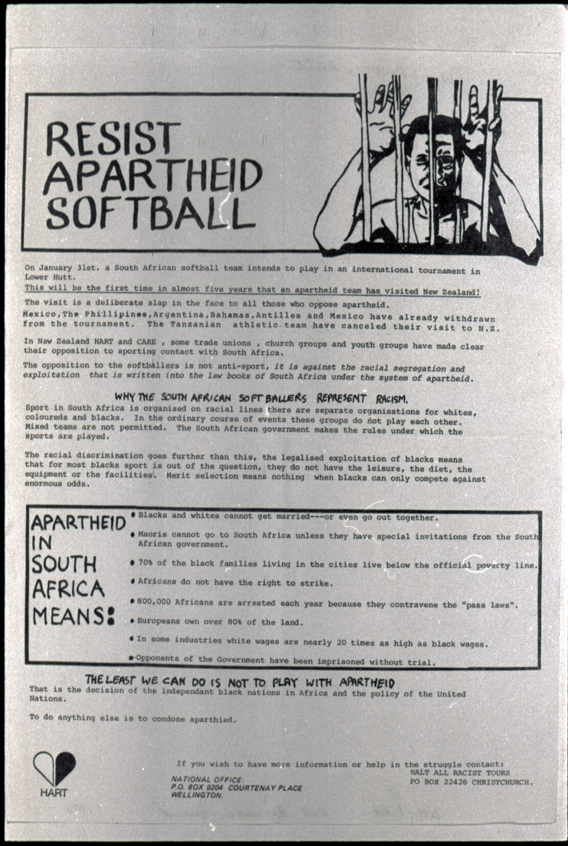Copy: Abortion, Apartheid, Unions, Nuclear (posters, handouts, protests)