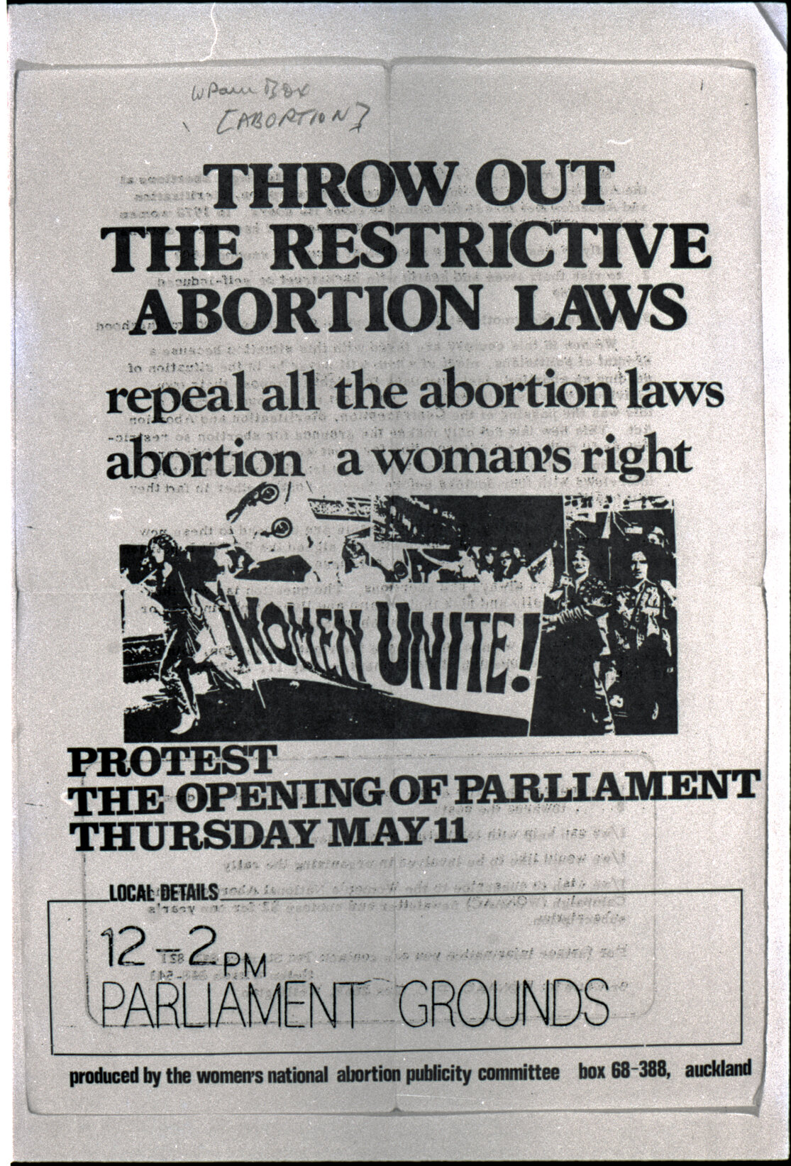 Copy: Abortion, Apartheid, Unions, Nuclear (posters, handouts, protests)