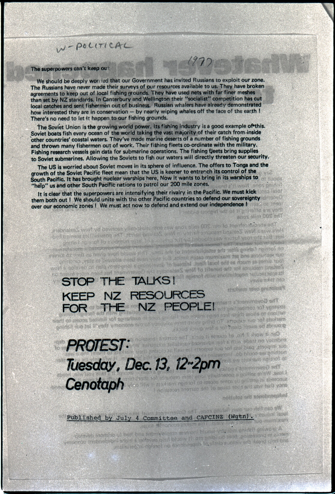 Copy: Abortion, Apartheid, Unions, Nuclear (posters, handouts, protests)