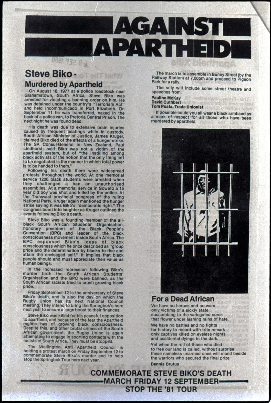 Copy: Abortion, Apartheid, Unions, Nuclear (posters, handouts, protests)