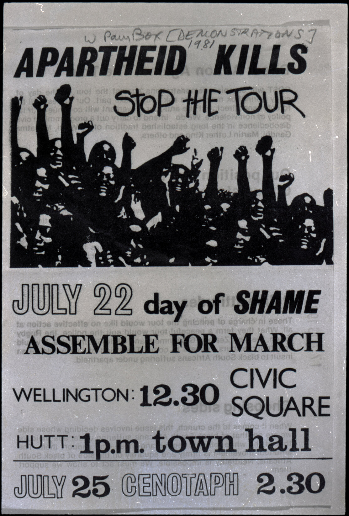 Copy: Abortion, Apartheid, Unions, Nuclear (posters, handouts, protests)