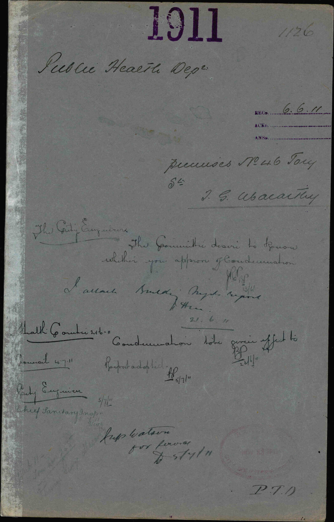 Premises, 46 Tory Street, T G Macarthy - Public Health Department